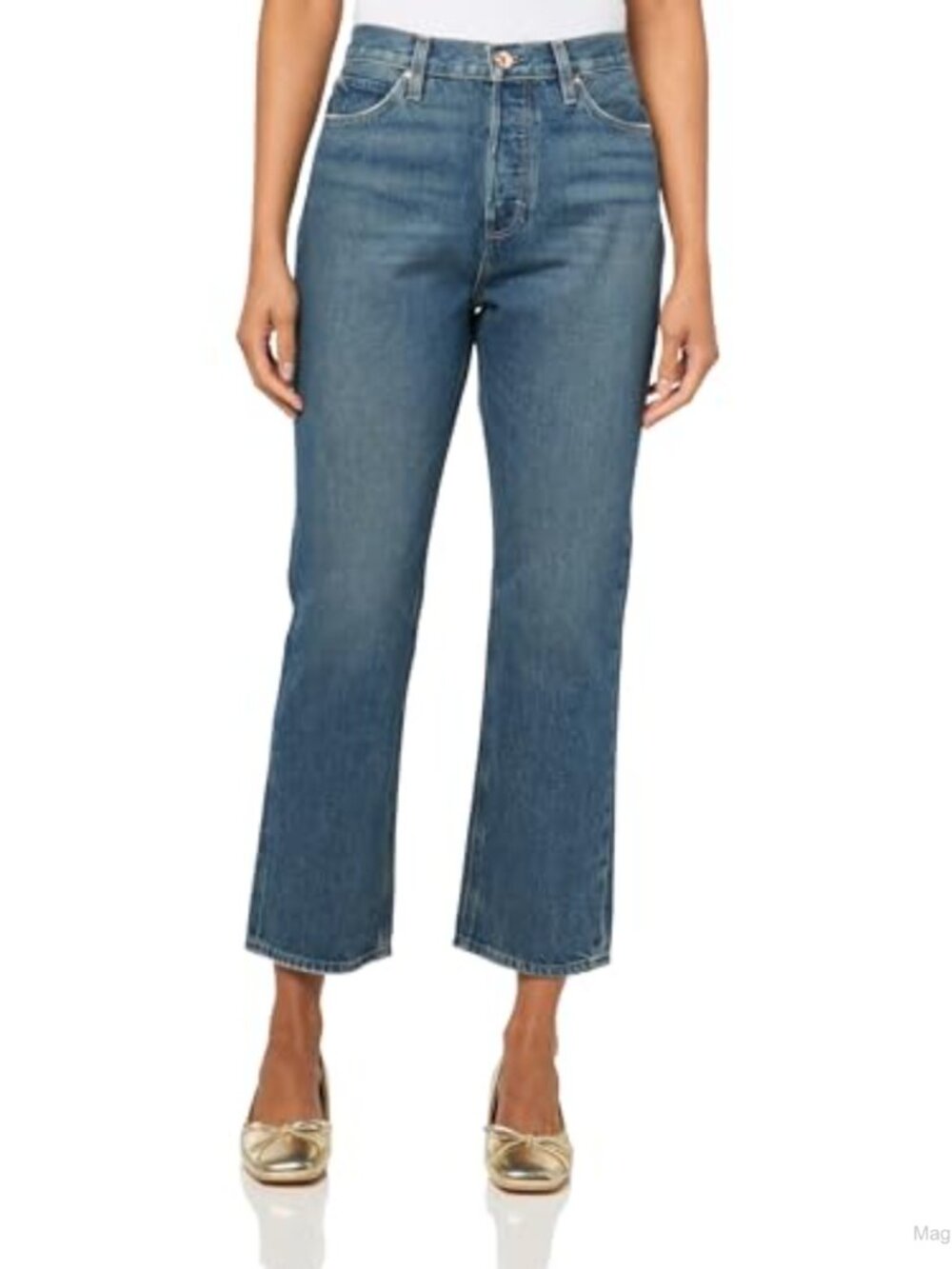 High Rise Slim Straight Leg Jeans Covered Button Fly 100% Cotton